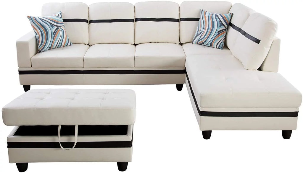 White Faux Leather L-Shaped Sectional Sofa Set T355