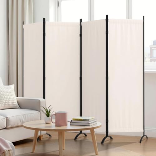 4 Panel Folding Room Divider with 5 Curved Metal Feet White M44254