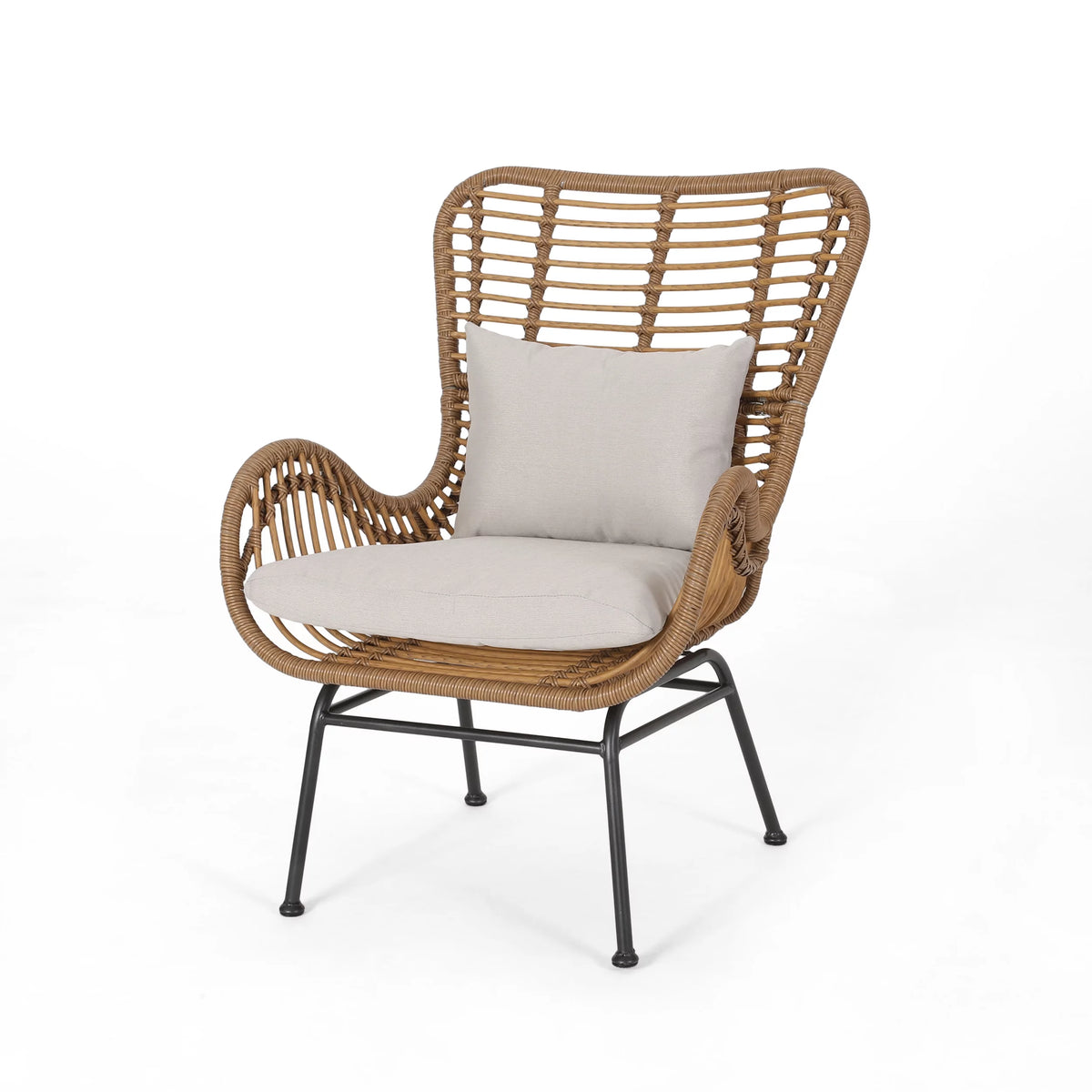 Light Brown and Beige Wicker Club Chairs with Cushions, Set of 2 U197