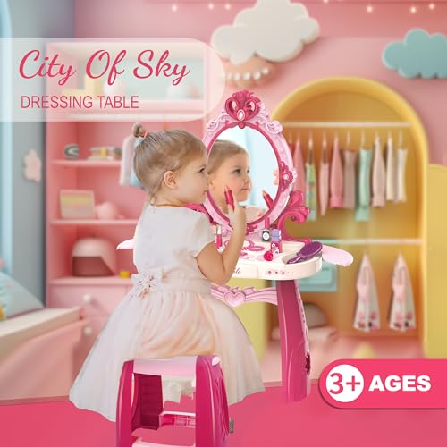 Toddler Vanity Makeup Table Toy with Mirror & Chair H40594