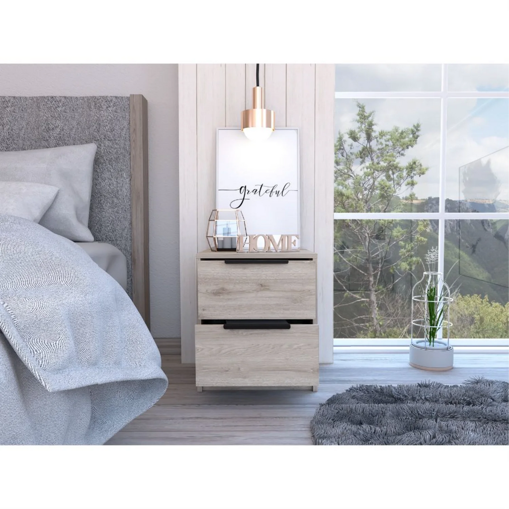Light Gray 2 Drawer Nightstand with Metal Handles A568195