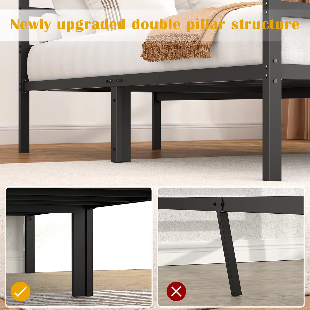 Queen Size Metal Platform Bed Frame with Headboard and Footboard H859