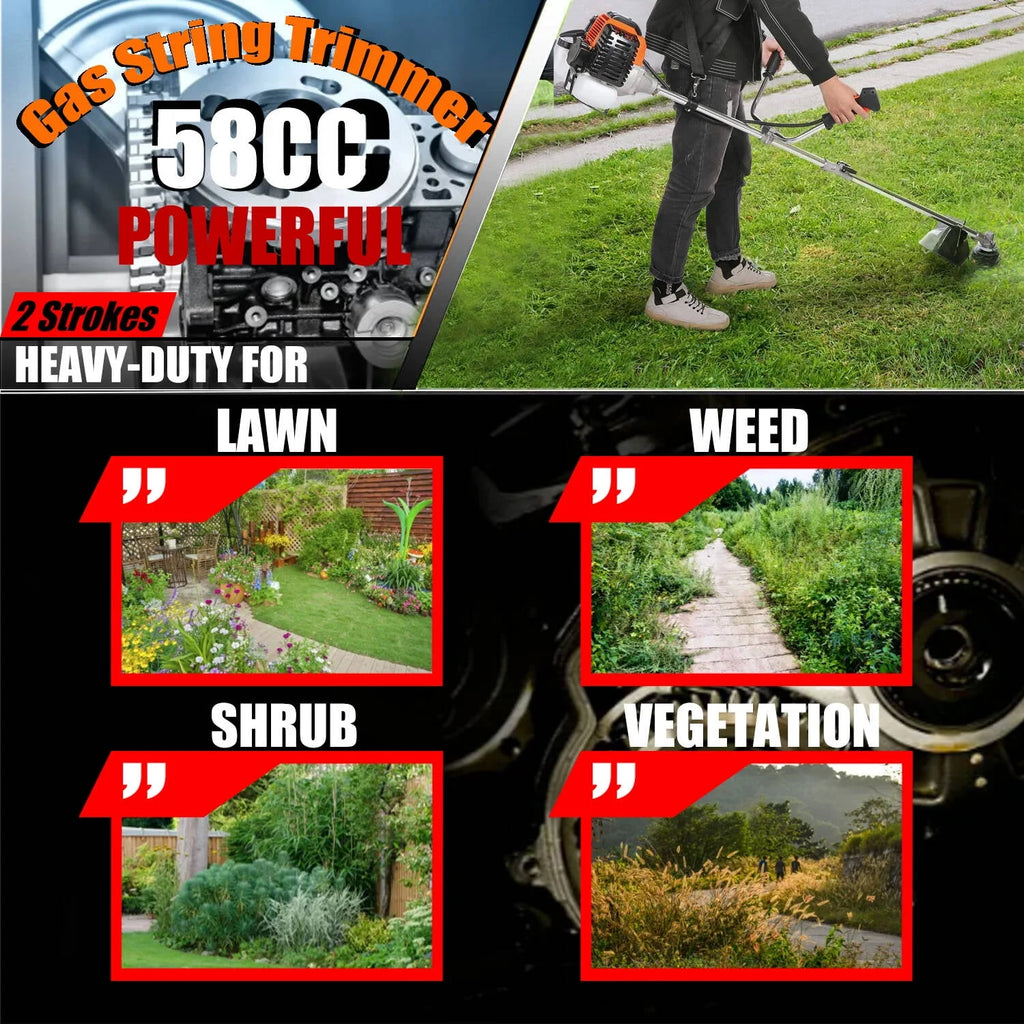 58cc Gas Powered 4-in-1 String Trimmer with 4 Detachable Head Q892