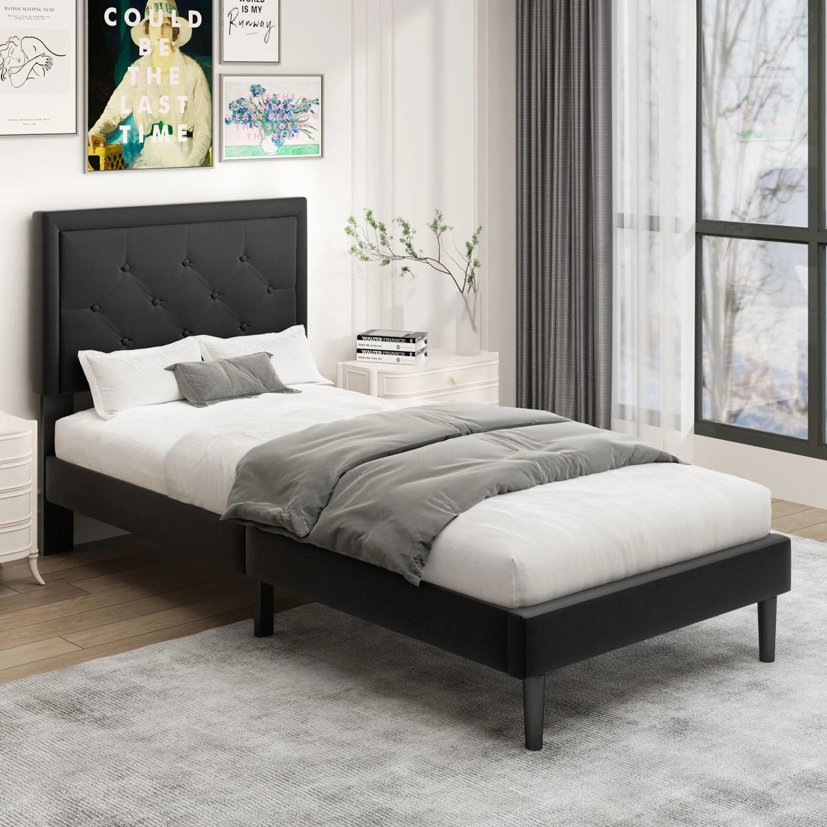 Light Blue Wood Frame Twin Platform Bed O159