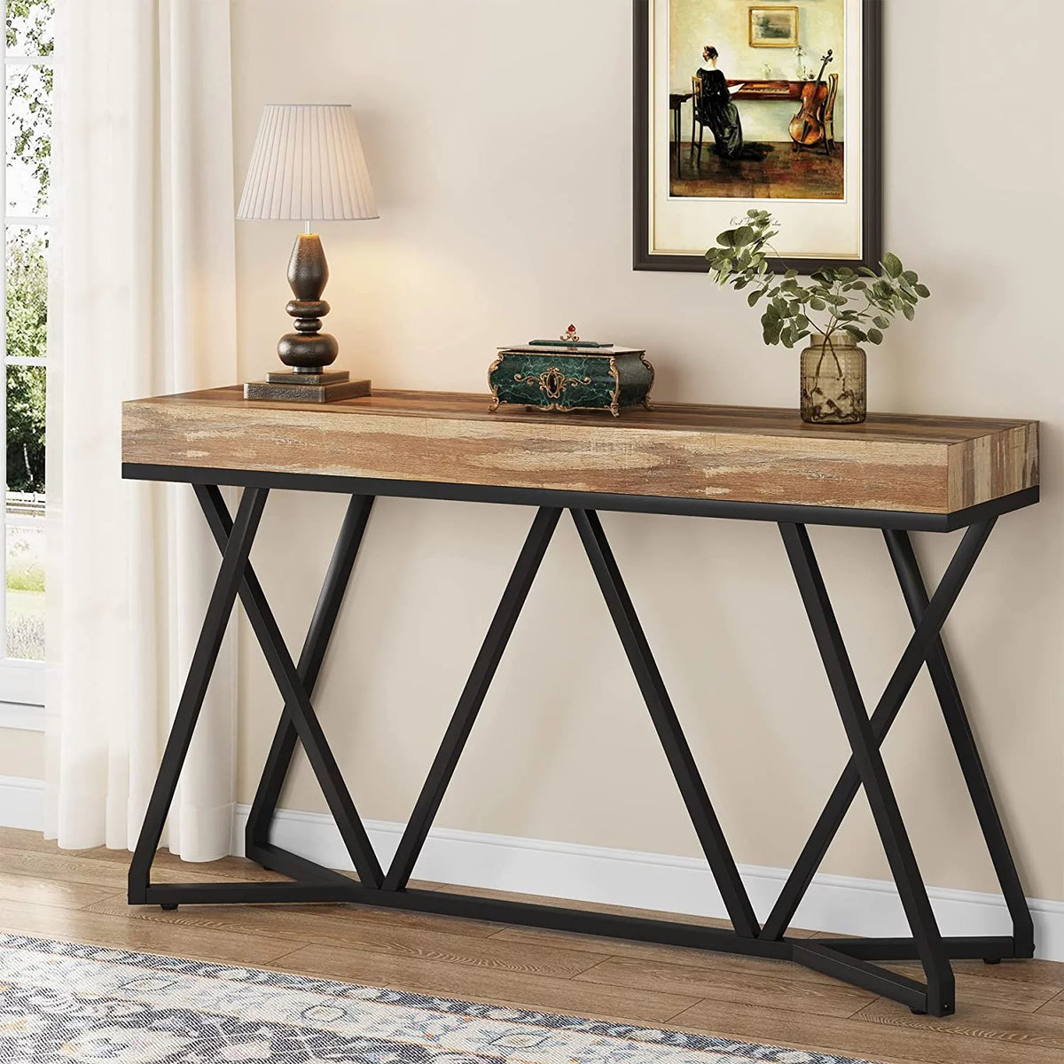 55" Wood Console Table with Metal Base Z7686