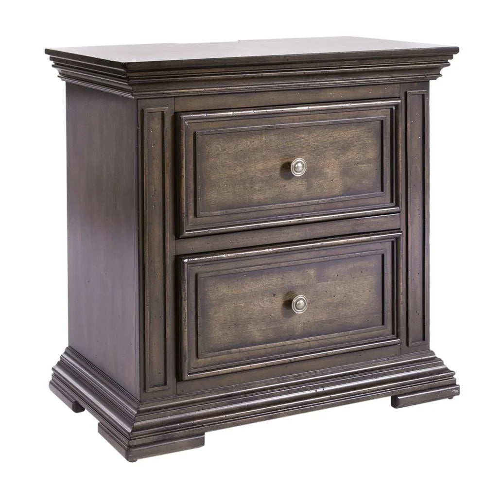 Light Brown 2 Drawer Night Stand with Charging Station Q560