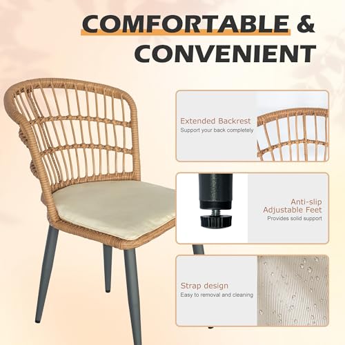 3 Piece Beige Wicker Patio Bistro Set P840180