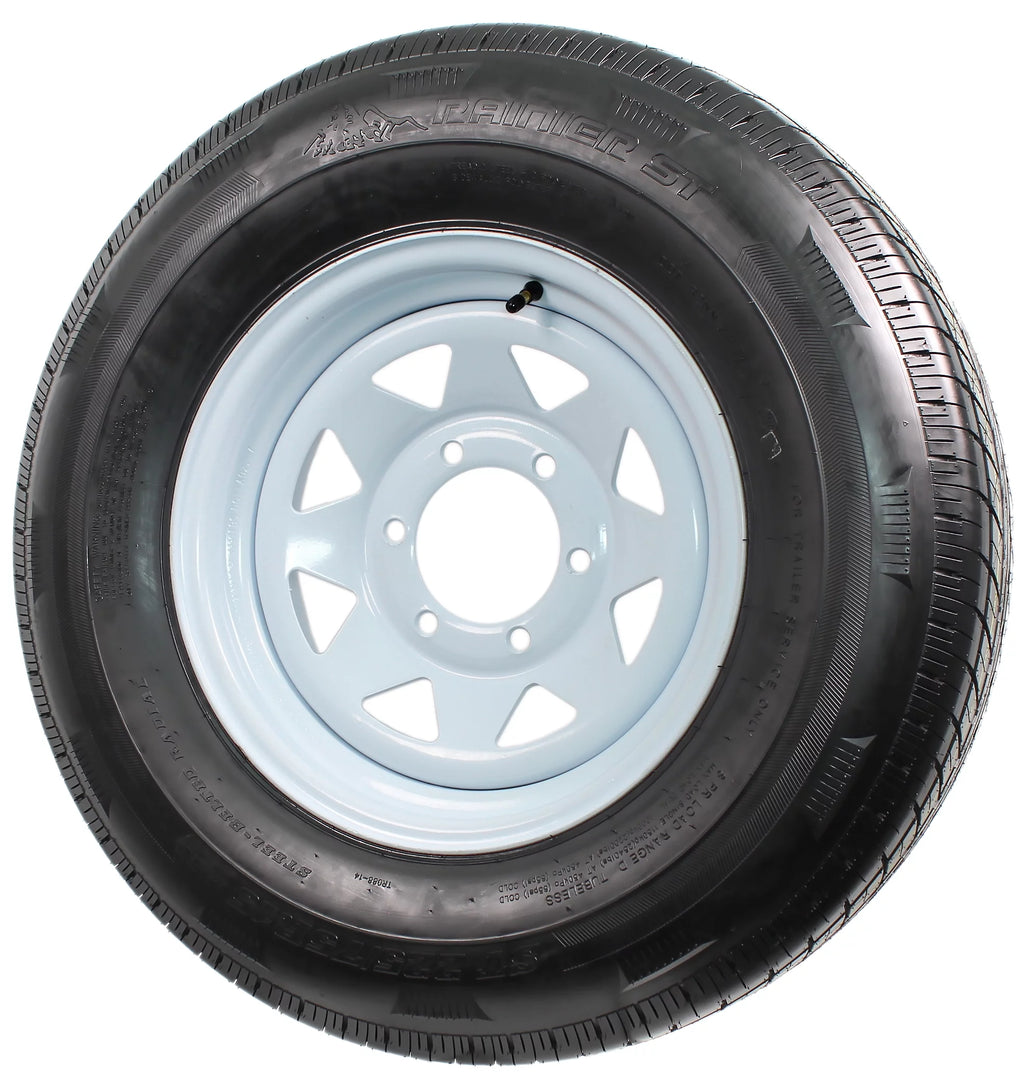 ST225/75R15 15 D 6 Lug White Spoke Trailer Tire On Rim B310268