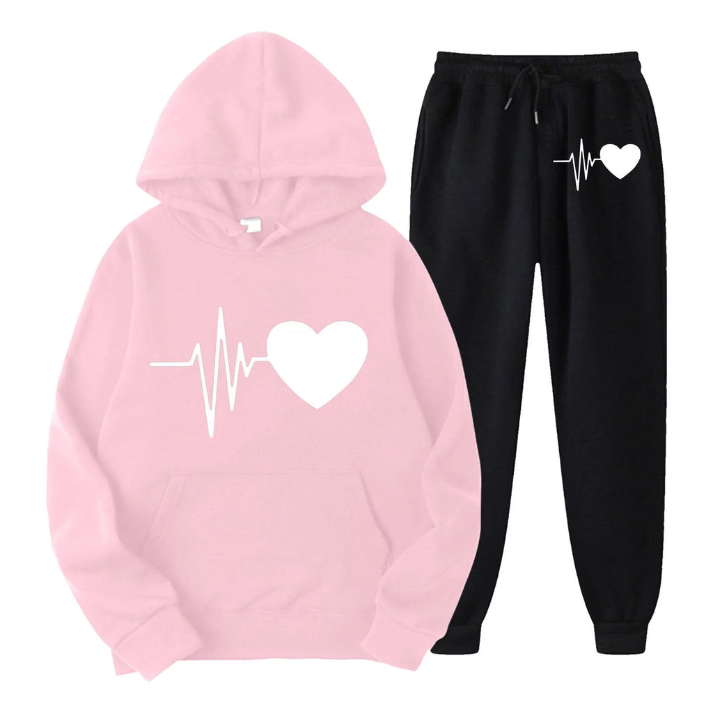 Print Two Piece Outfits Hoodie Sweatshirt and Sweatpants Set T754