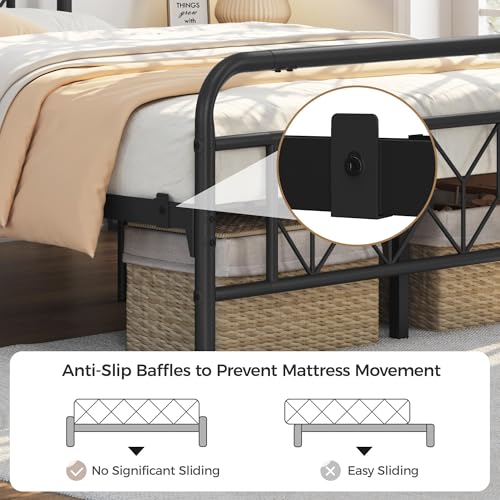 Black Full Size Metal Platform Bed Frame with Headboard and Footboard F25849