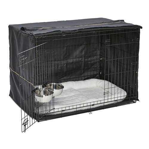 42-inch Double Door Dog Crate with Pet Bed, 2 Bowls and Privacy Cover Z748239