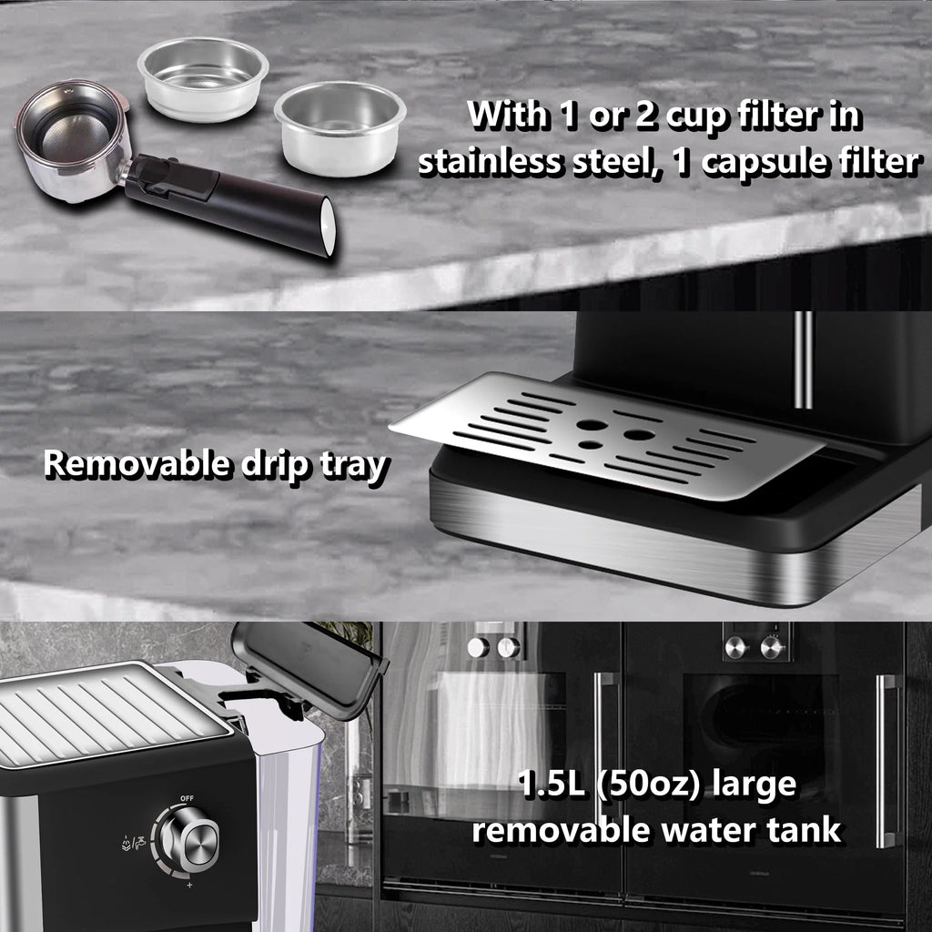 20 Bar Stainless Steel Espresso Machine with Milk Frother U603235