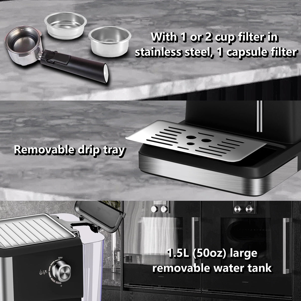 20 Bar Stainless Steel Espresso Machine with Milk Frother U603235