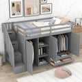 Solid Wood Loft Bed with Stairs, 2 Wardrobes, 3 Shelves and 2 Drawers, Gray U843290