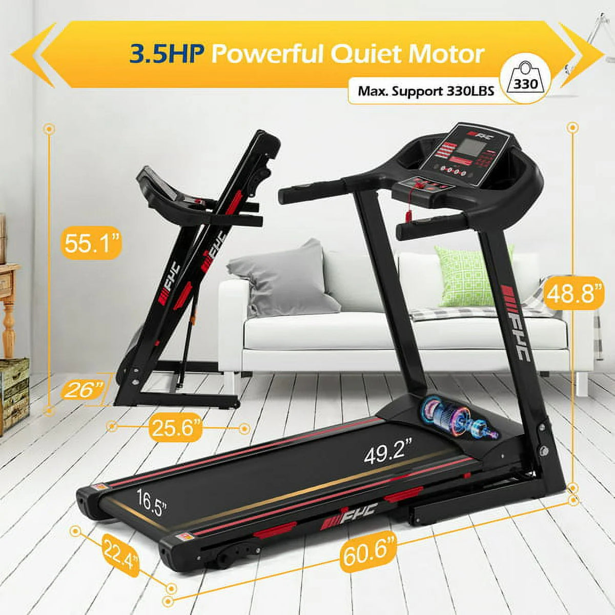 3.5HP Folding Treadmill with 330LB Capacity X2221
