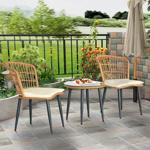 3 Piece Beige Wicker Patio Bistro Set P840180