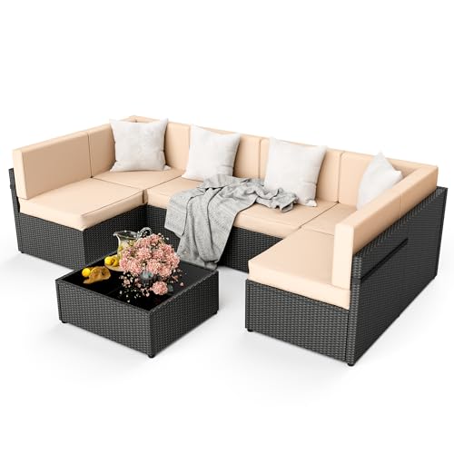 7 Pieces Wicker Patio Sectional Sofa Set with Coffee Table C116669