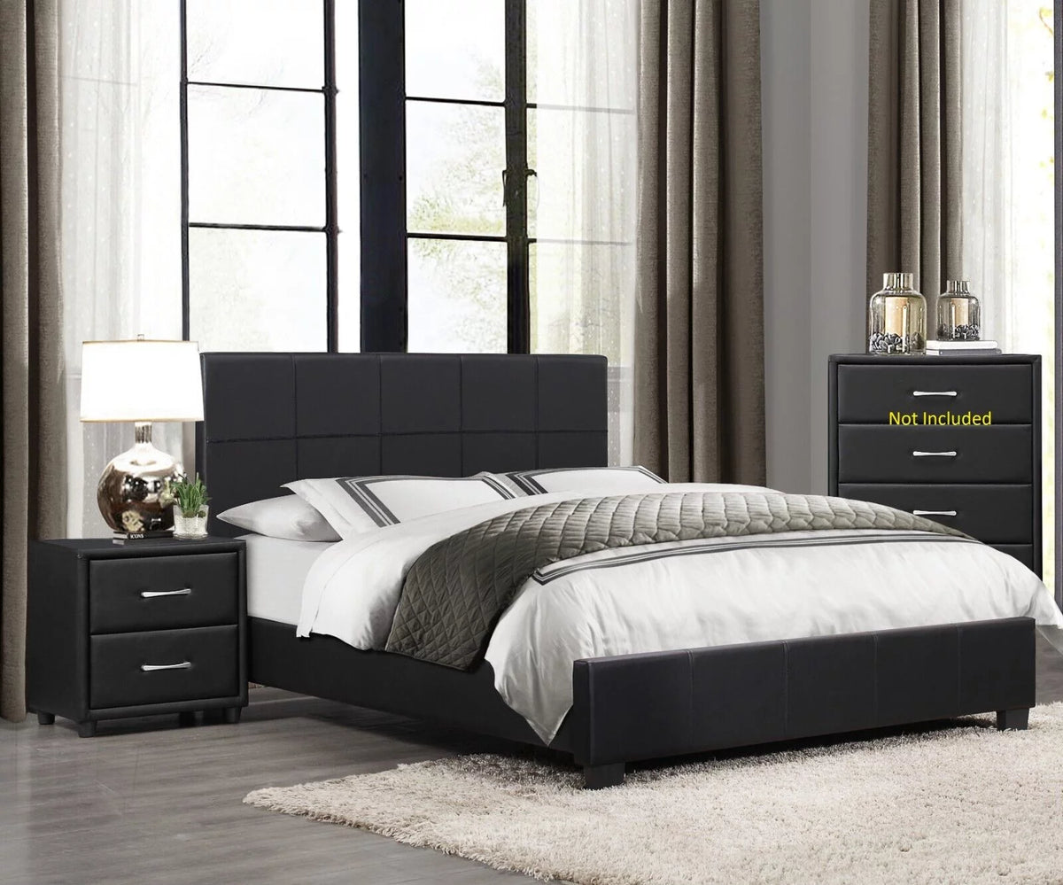 Black Faux Leather 3pc Eastern King Size Bedroom Set H750