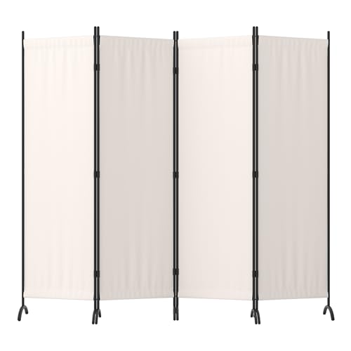 4 Panel Folding Room Divider with 5 Curved Metal Feet White M44254