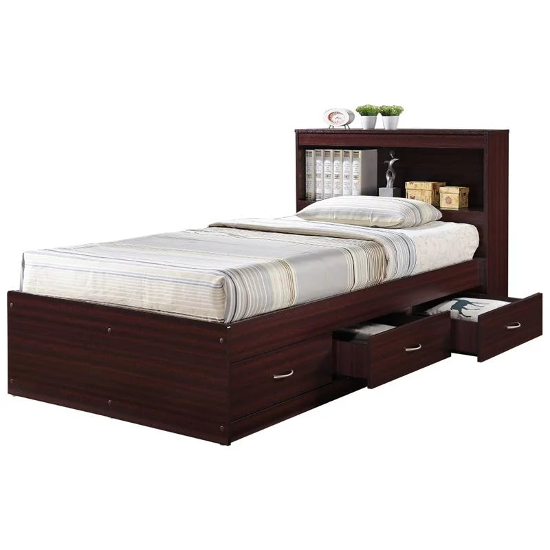 2 Piece Bedroom Set with Captain Bed and 2 Door Armoire in Mahogany M917