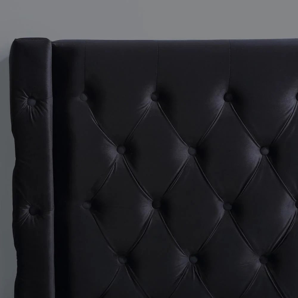 King Platform Bed with Black Velvet Upholstery C3726
