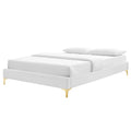 King Size White Velvet Platform Bed Frame I8166