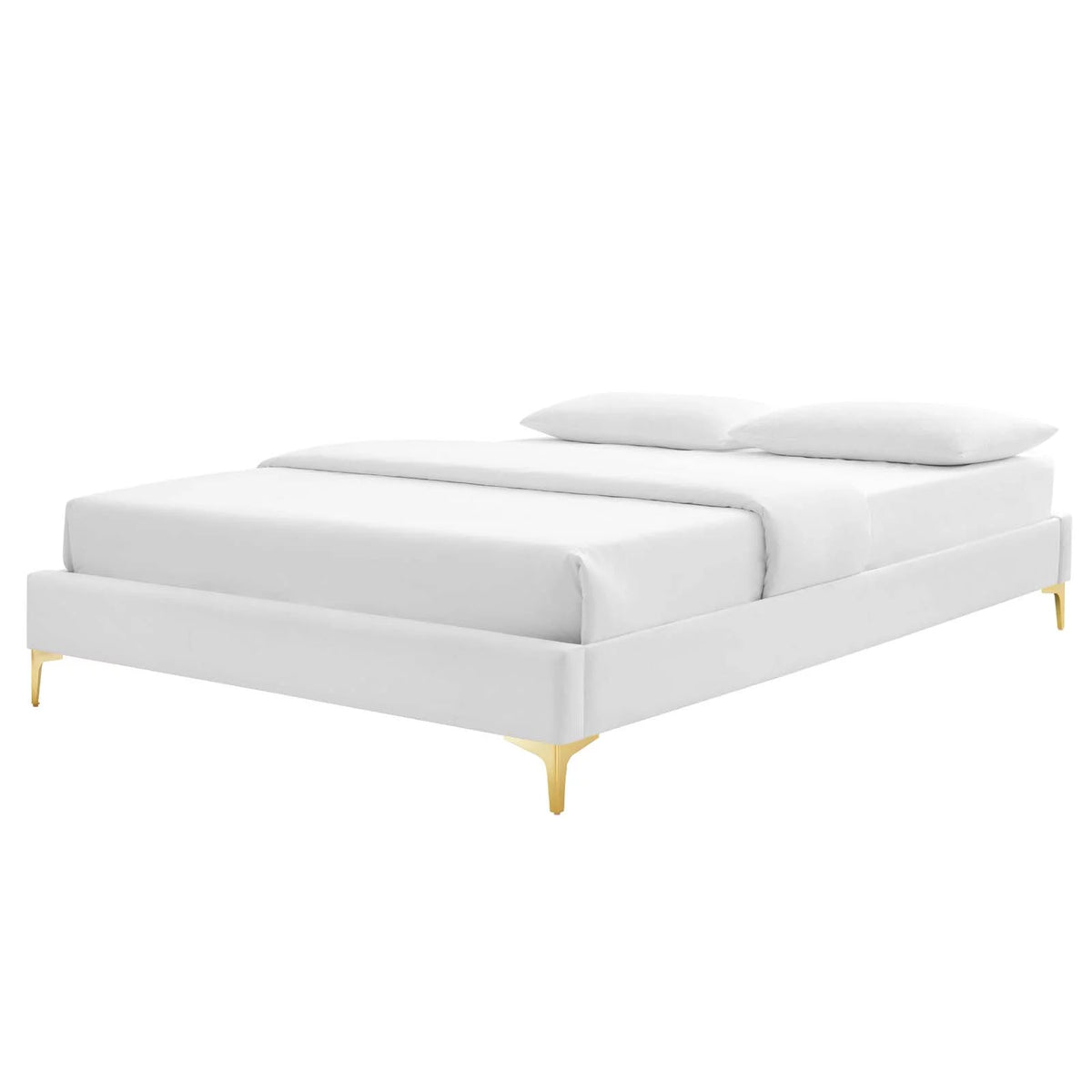 King Size White Velvet Platform Bed Frame I8166