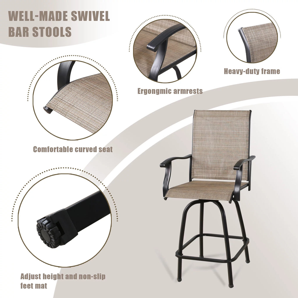 4-Piece Outdoor Swivel Bar Stools with High Back and Armrest Y131118