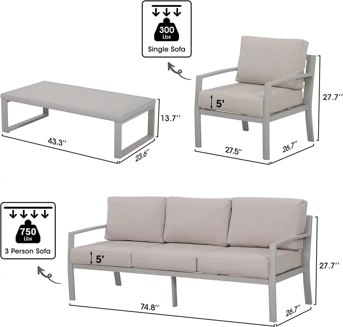 4 Piece Metal Outdoor Furniture Set with Cushions R7078