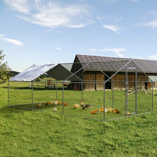 Large Metal Walk-in Chicken Coop with Waterproof Cover W917173