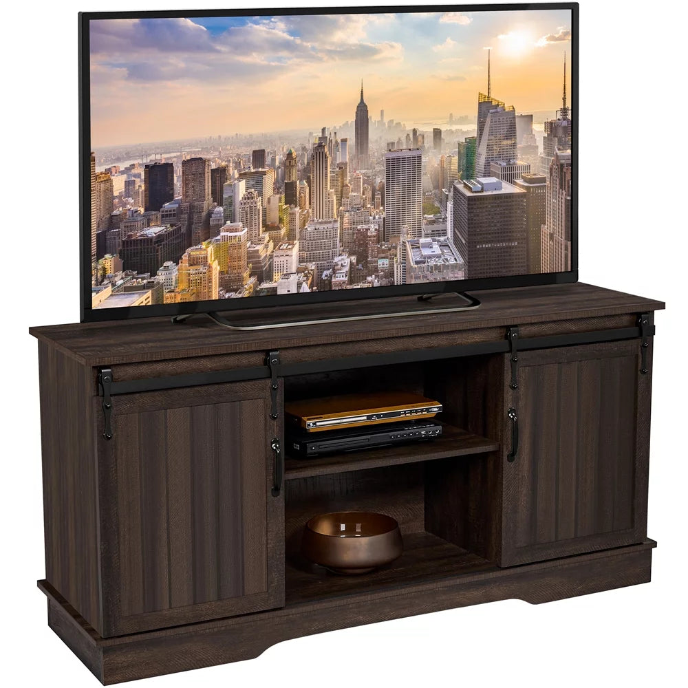 Modern TV Stand with Storage Shelves up to 65 Inch Rustic Brown J681995