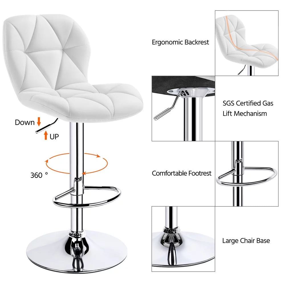 Adjustable White PU Leather Swivel Bar Stools with Backrest W72969