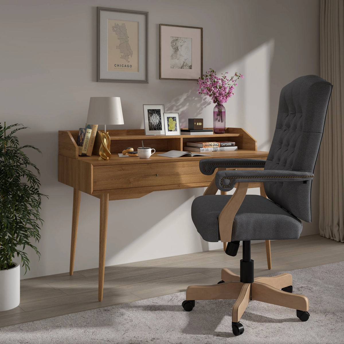 Brown Swiveling Upholstered Office Armchair H289