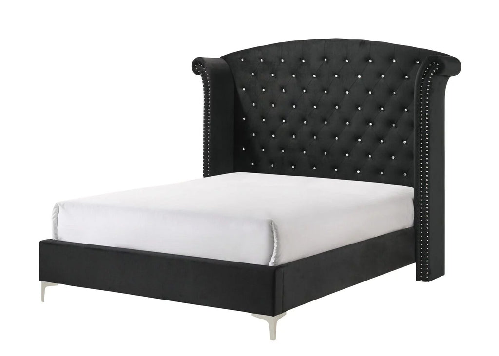 4pc Queen Size Black Velvet Bedroom Set J133664