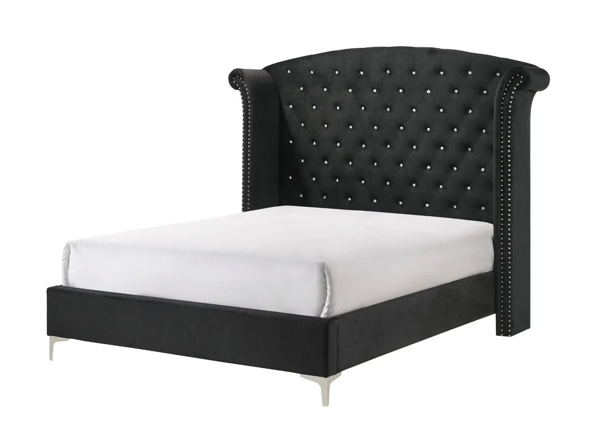 4pc Queen Size Black Velvet Bedroom Set J133664