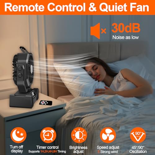 Portable Battery Operated Camping Fan with Remote Control & LED Lantern T292447