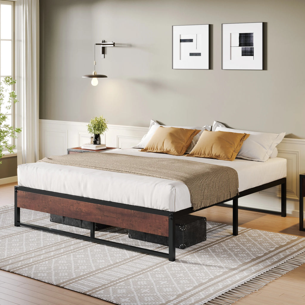 Brown King Size Metal Platform Bed Frame with Underbed Storage E2157