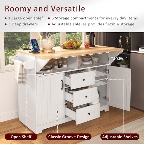 55.7'' Rolling Kitchen Island with 2 Drop Leaves and 3 Drawers U57908