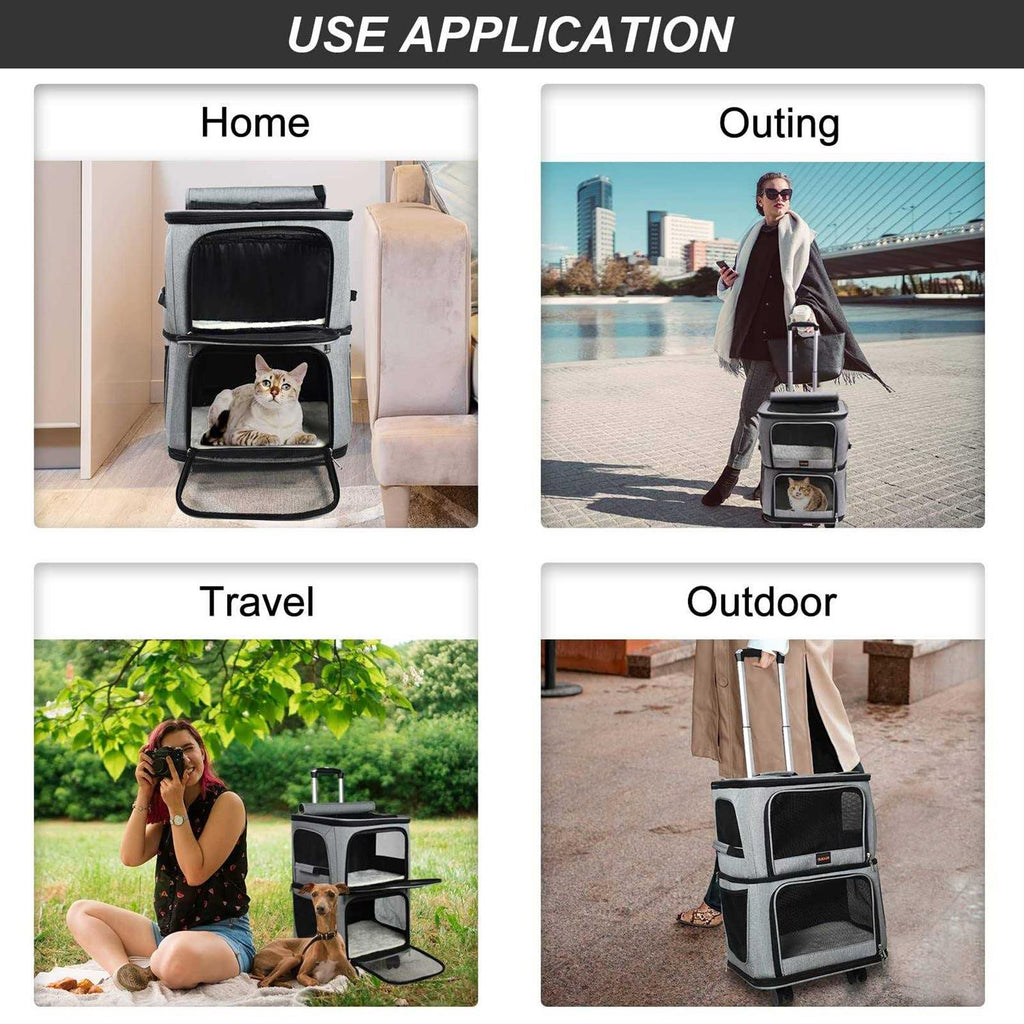 Double-Compartment Pet Carrier Backpack with Wheels W77797