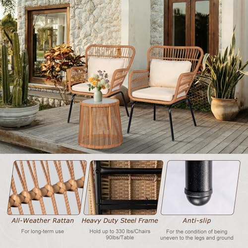 3 Piece Beige Wicker Patio Bistro Set P840180