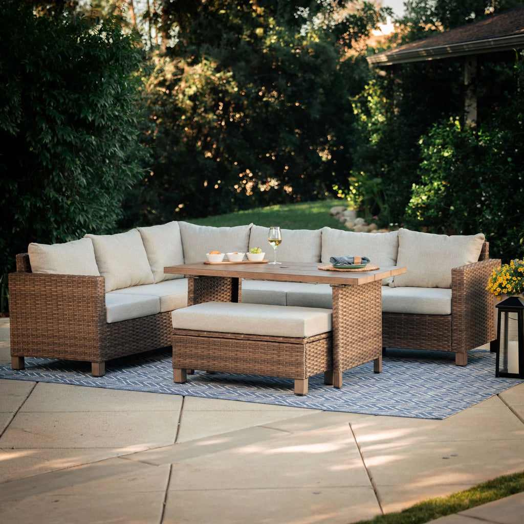 4 Piece Wicker Outdoor Patio Sectional Dining Set Q372289