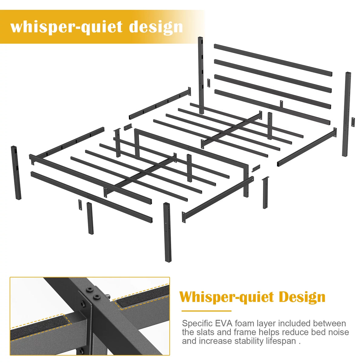 Queen Size Metal Platform Bed Frame with Headboard and Footboard H859