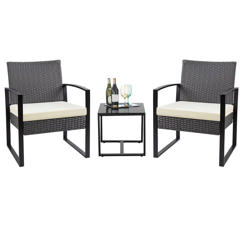 3 Pieces PE Rattan Bistro Set with Coffee Table B730