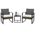 3 Pieces PE Rattan Bistro Set with Coffee Table B730