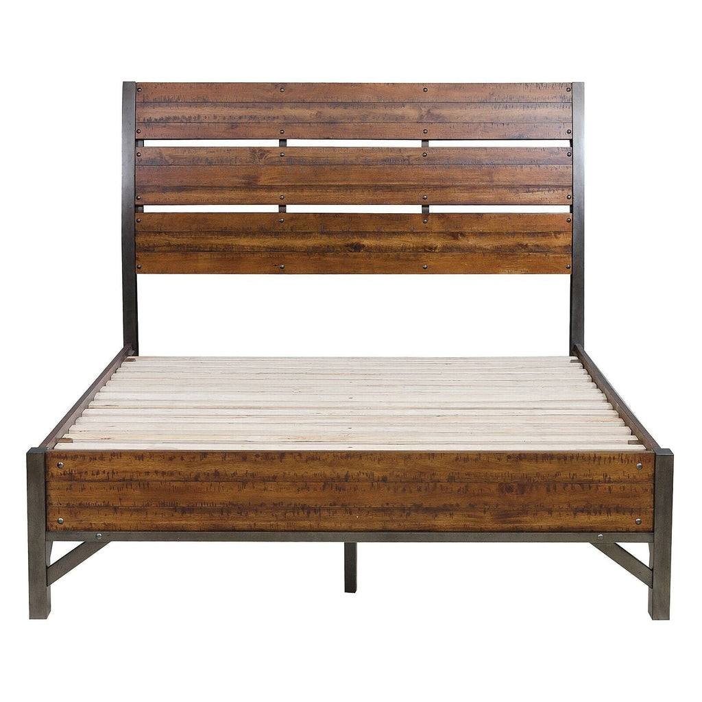 Rustic Brown and Gunmetal 1pc Eastern King Size Platform Bed X93021