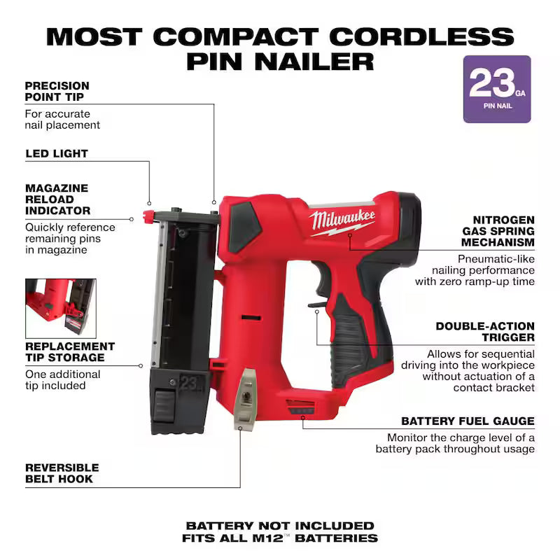 12-Volt 23-Gauge Cordless Pin Nailer with 6.0Ah and 3.0Ah Battery Packs Y150926