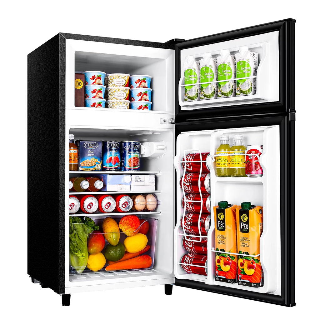 3.5 Cu ft Two Door Mini Fridge with Freezer, Black N77599