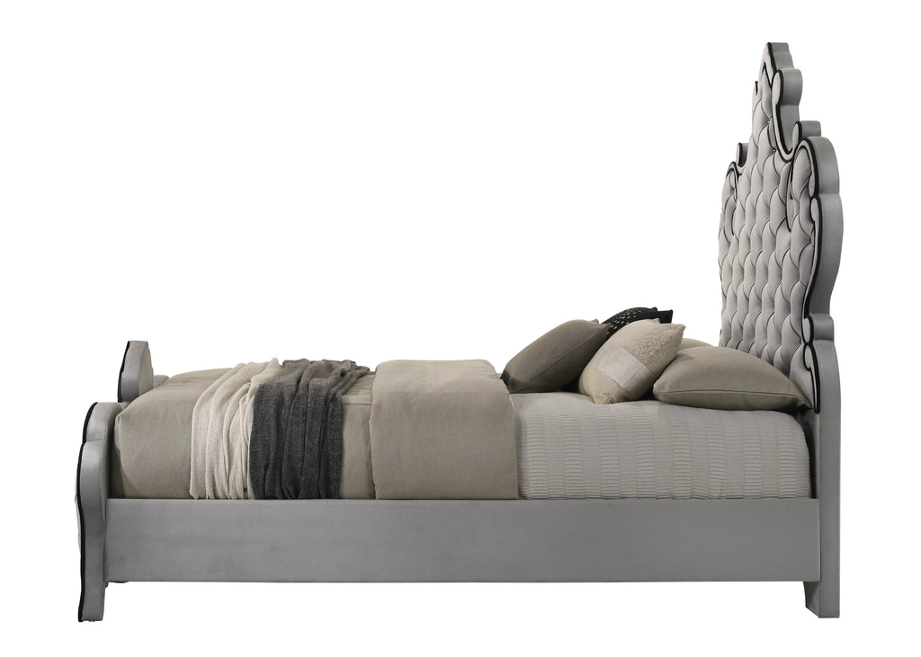 Gray Tufted Velvet Upholstered Queen Panel Bed F321