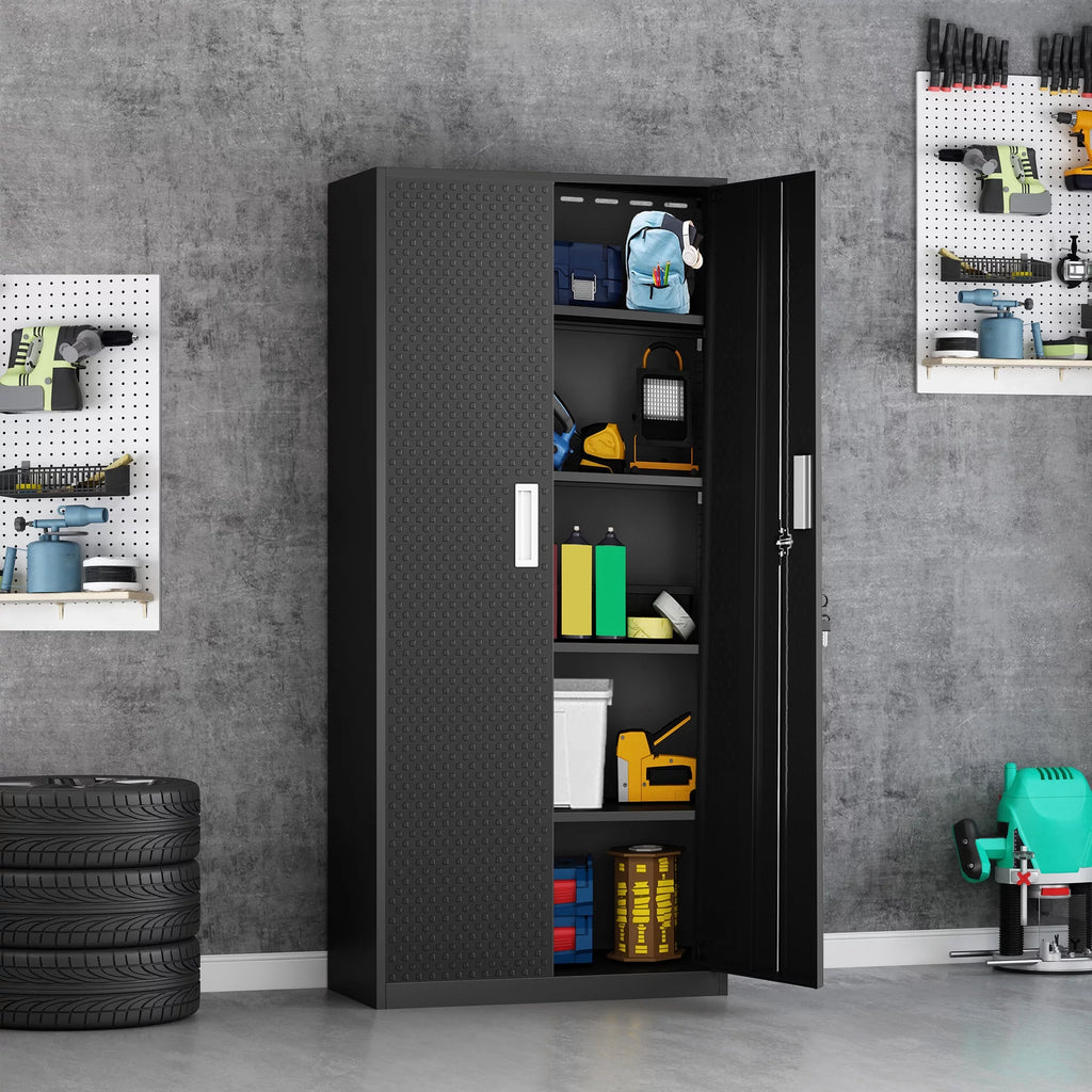 Tall Metal Storage Garage Cabinets with Locking Doors and 4 Adjustable Shelves K52099