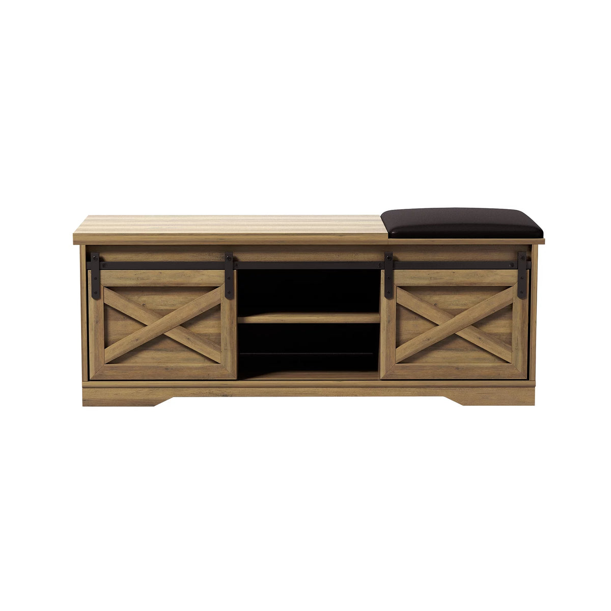 Brown Shoe Storage Bench with Cushion and Doors F7145
